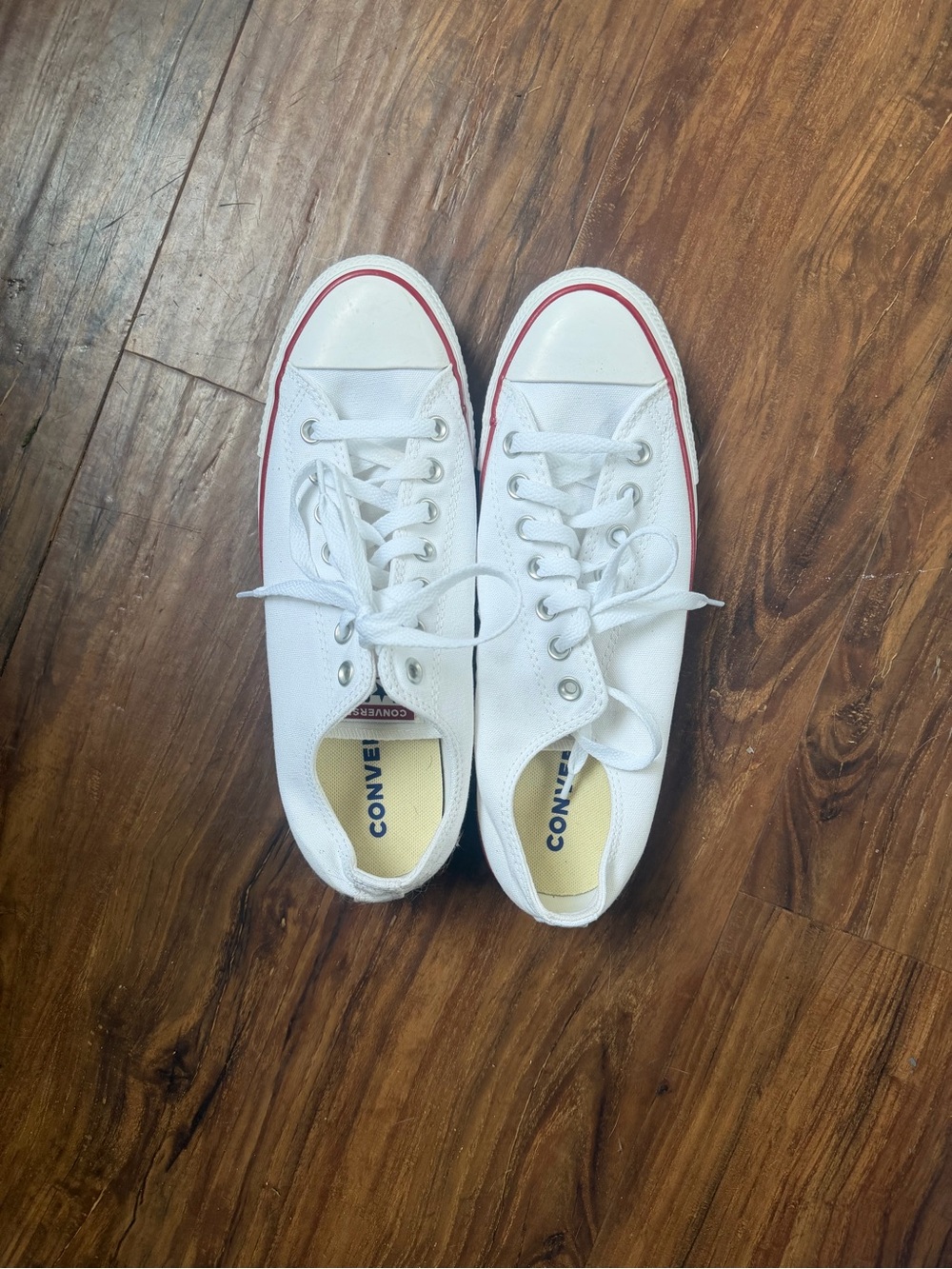 Converse White Low-Top Sneakers with Red Trim